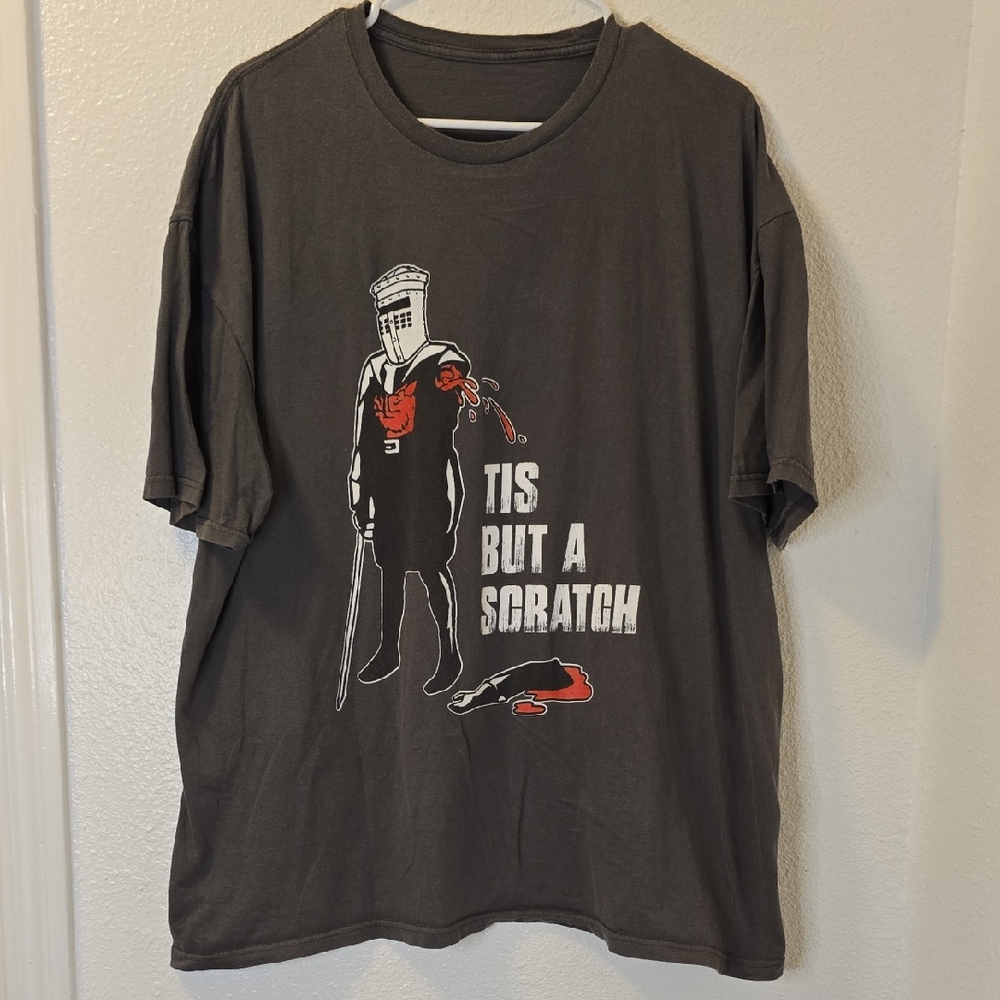 Men's Graphic T-Shirt "Tis But a Scratch" - Charcoal with Red Accent